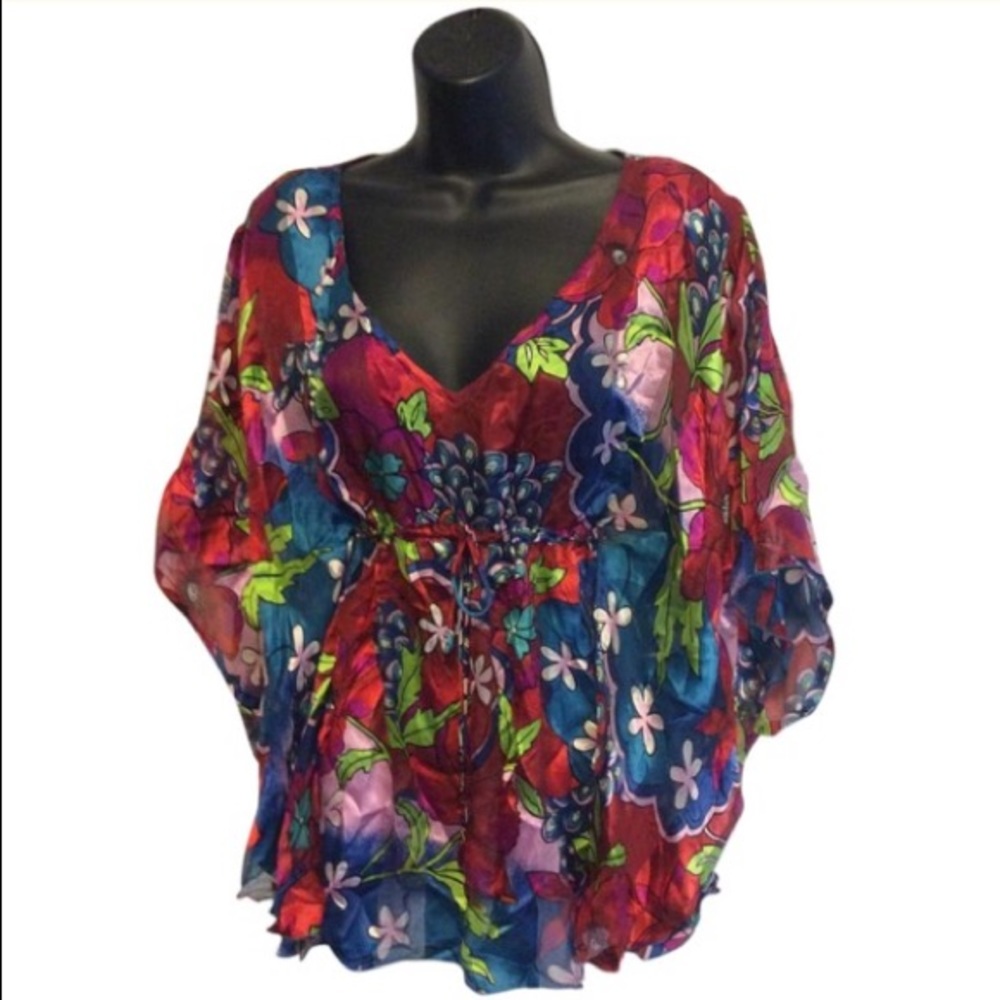 Mary L Couture Silk Floral kimono blouse